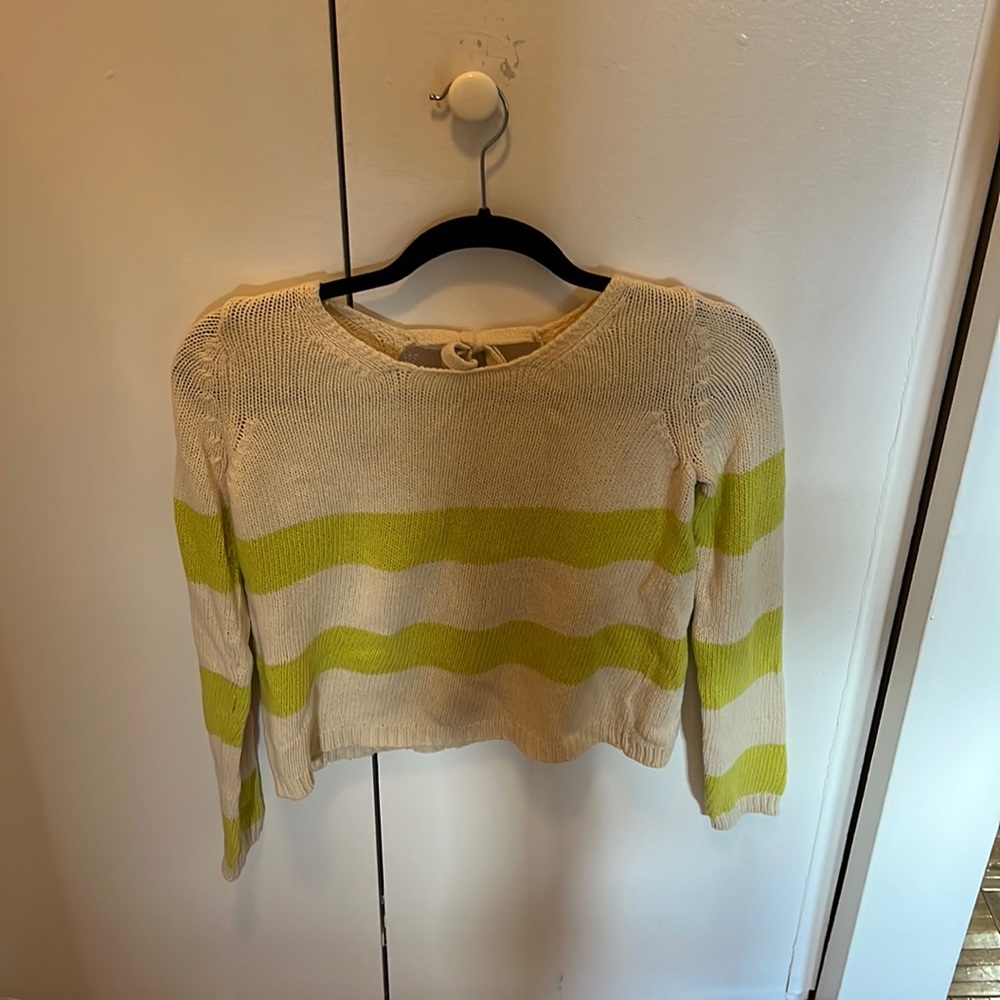 Crop beige with lime green stripe sweater